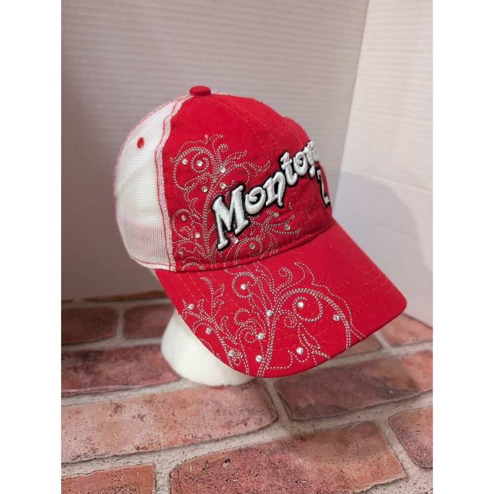 Montoya #2 Adjustable Strap Back Hat Cap Team Penske Racing Red White Bling